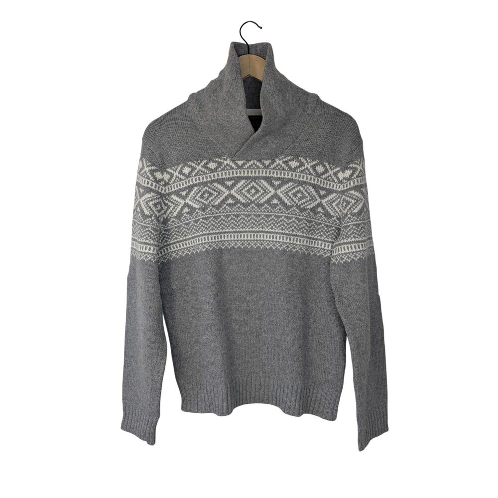 Banana Republic Men's Cotton Wool Blend Fair Isle Shawl Collar Sweater